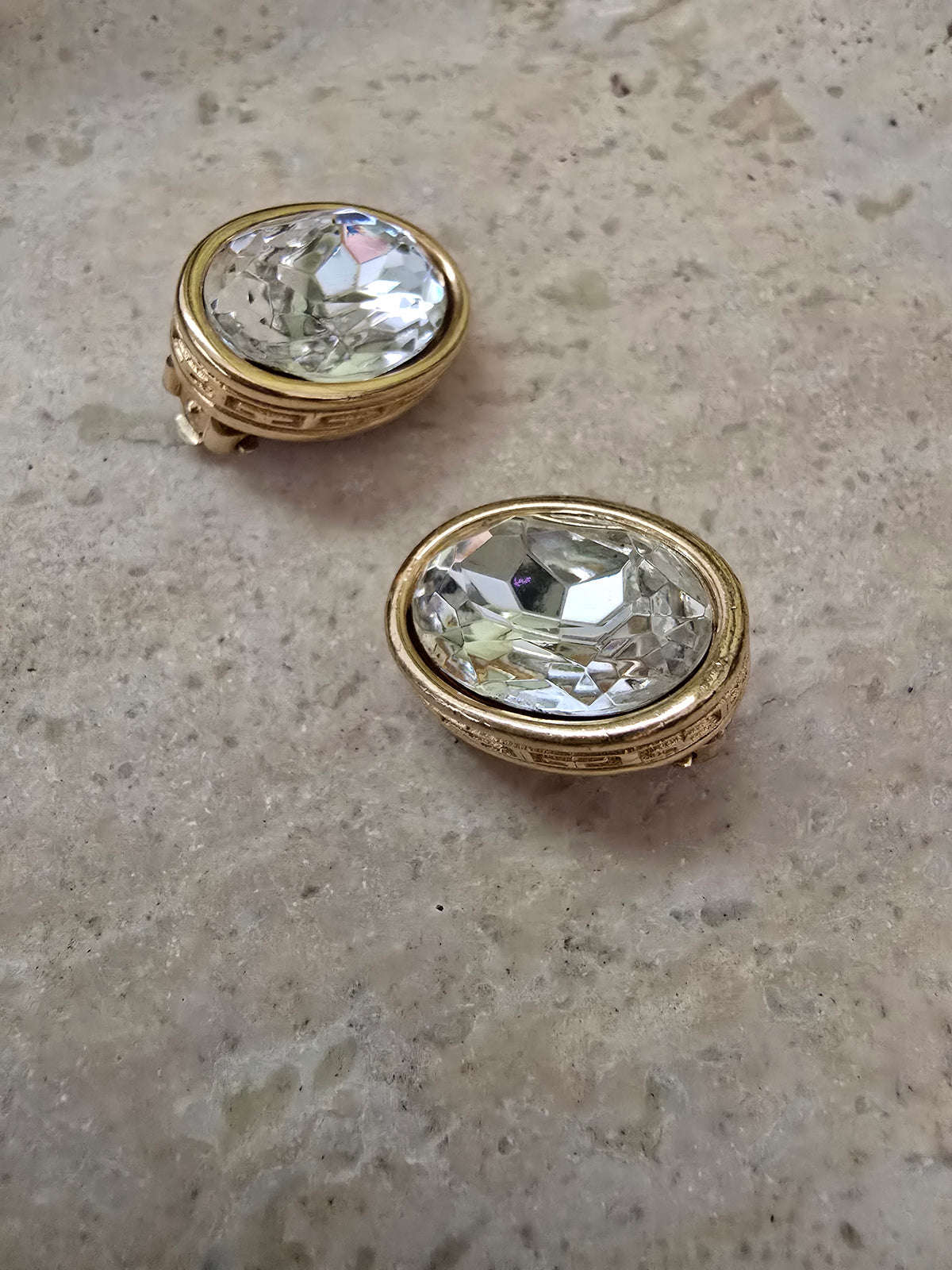 Givenchy Vintage Oval Clip-On Earrings with Crystal Center