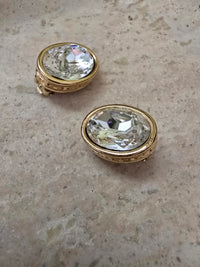 Givenchy Vintage Oval Clip-On Earrings with Crystal Center