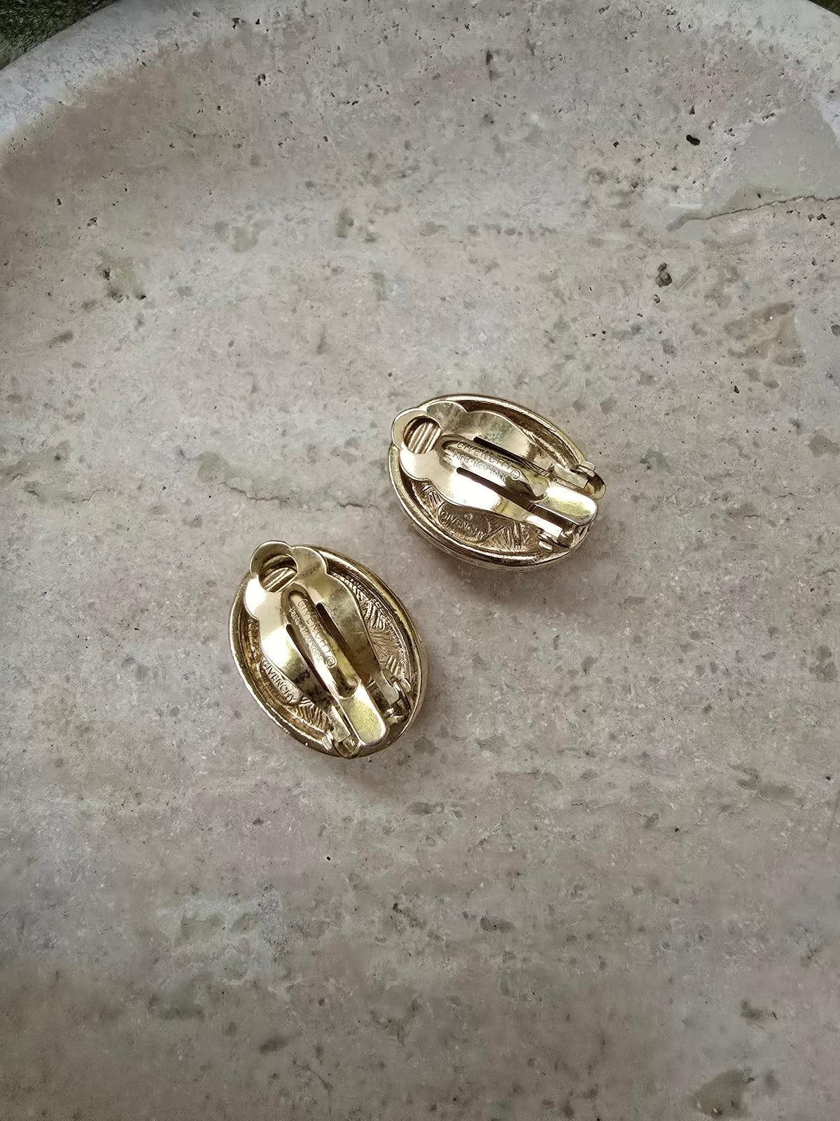 Givenchy Vintage Oval Clip-On Earrings with Crystal Center