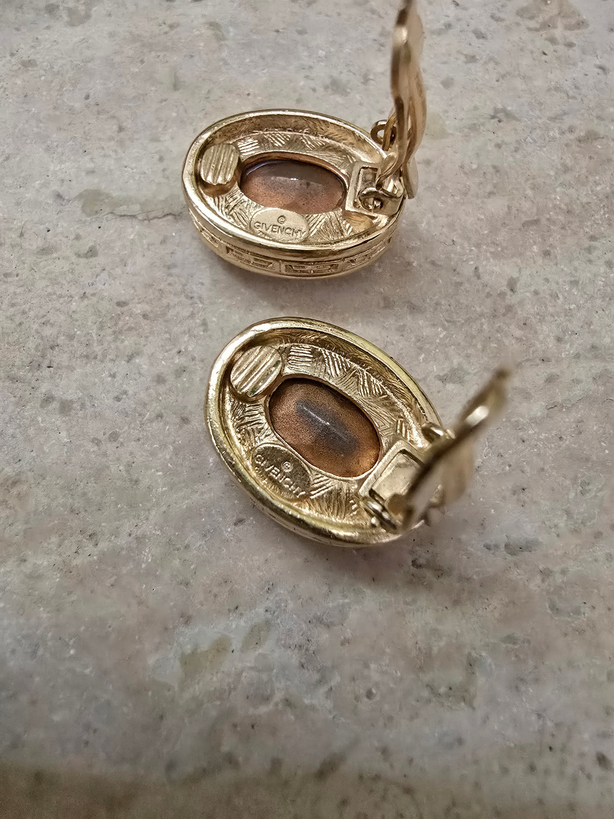 Givenchy Vintage Oval Clip-On Earrings with Crystal Center