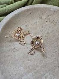 Dior Gold-Plated Heart & Arrow Clip-On Earrings with Crystal & 'D' Charm