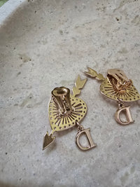 Dior Gold-Plated Heart & Arrow Clip-On Earrings with Crystal & 'D' Charm