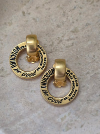 Moschino Vintage Gold Clip-On Earrings with Engraved Inscription