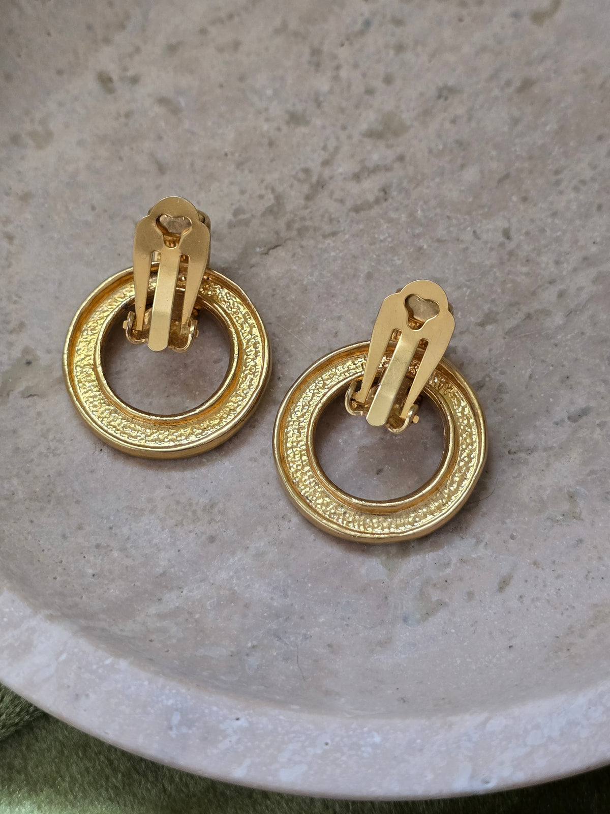 Moschino Vintage Gold Clip-On Earrings with Engraved Inscription