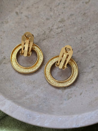 Moschino Vintage Gold Clip-On Earrings with Engraved Inscription