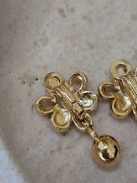 Nina Ricci Vintage Gold Clip-On Earrings with Red Cabochon
