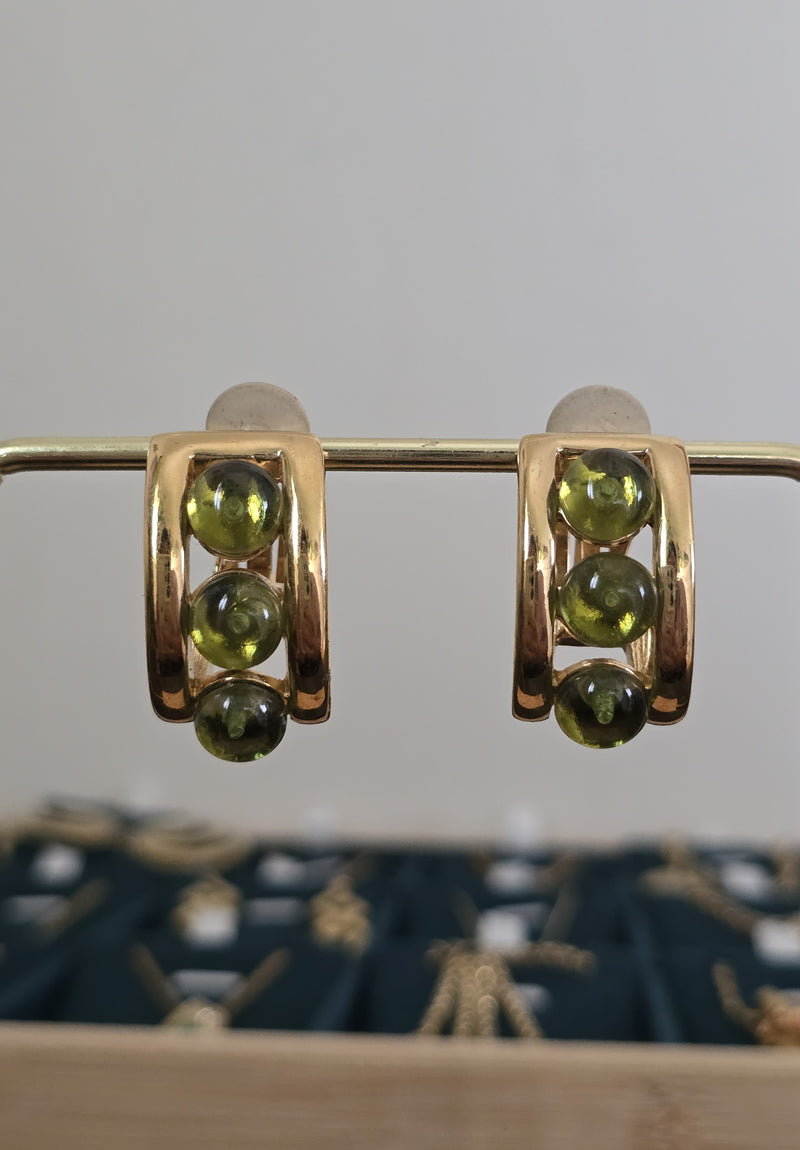 Givenchy Vintage Green Cabochon Clip-On Earrings