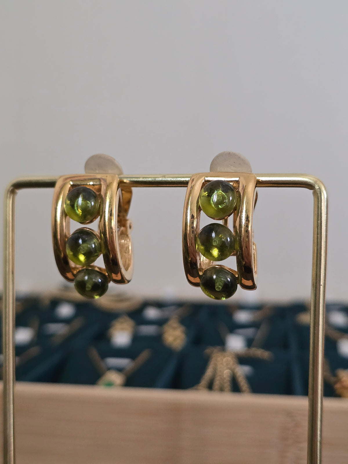Givenchy Vintage Green Cabochon Clip-On Earrings