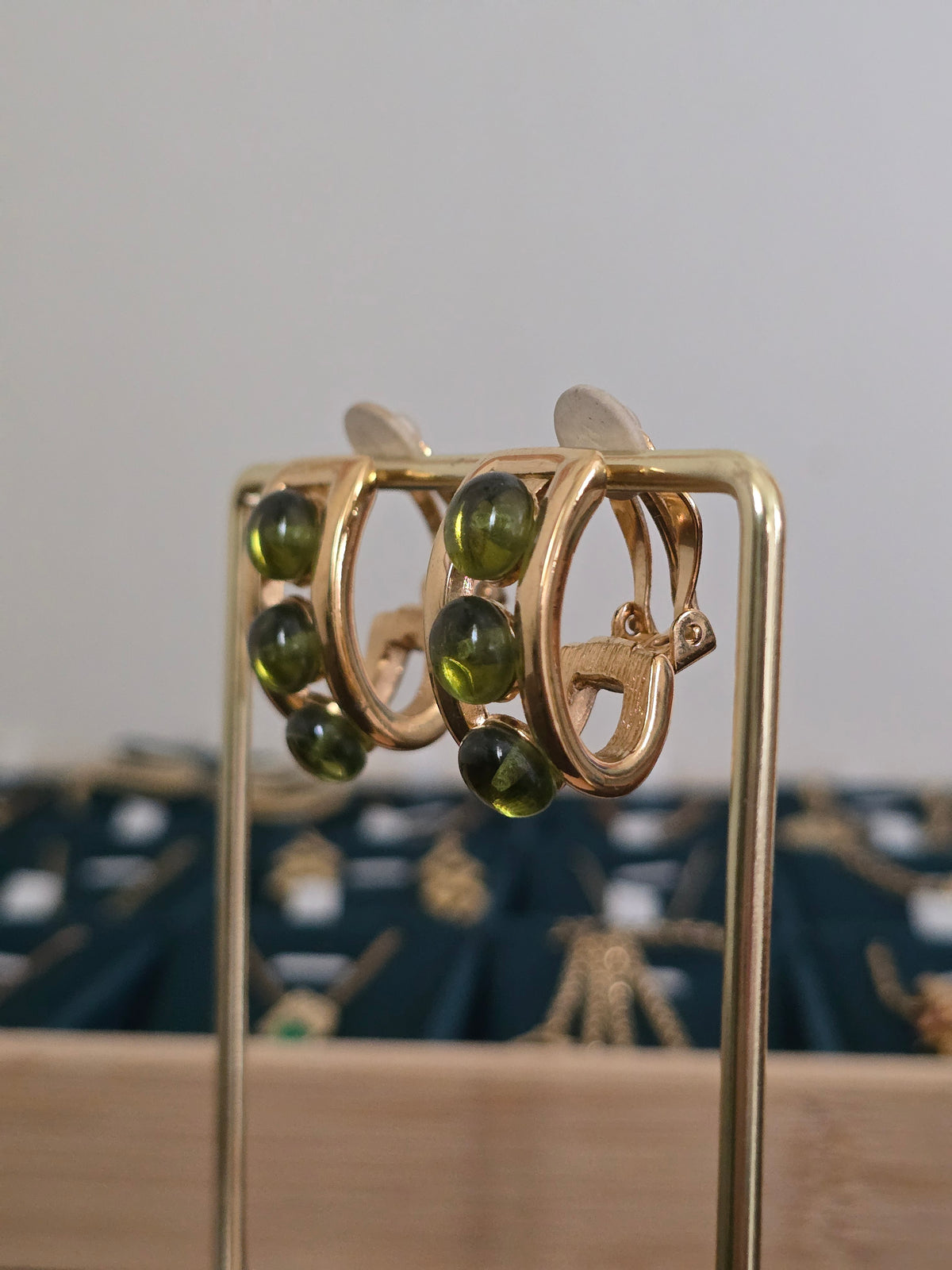 Givenchy Vintage Green Cabochon Clip-On Earrings
