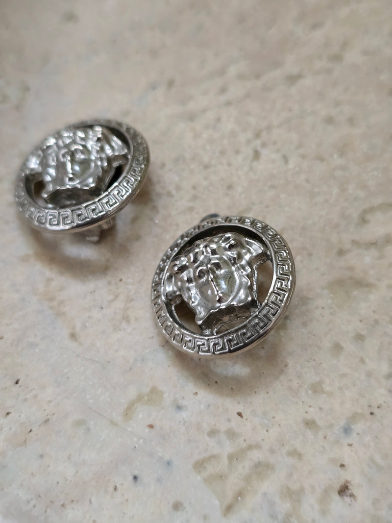 Vintage Versace Medusa Clip-On Earrings – Silver-Tone