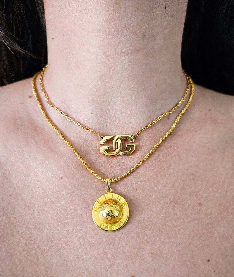 Vintage Givenchy Gold-Tone Double “G” Logo Pendant Necklace