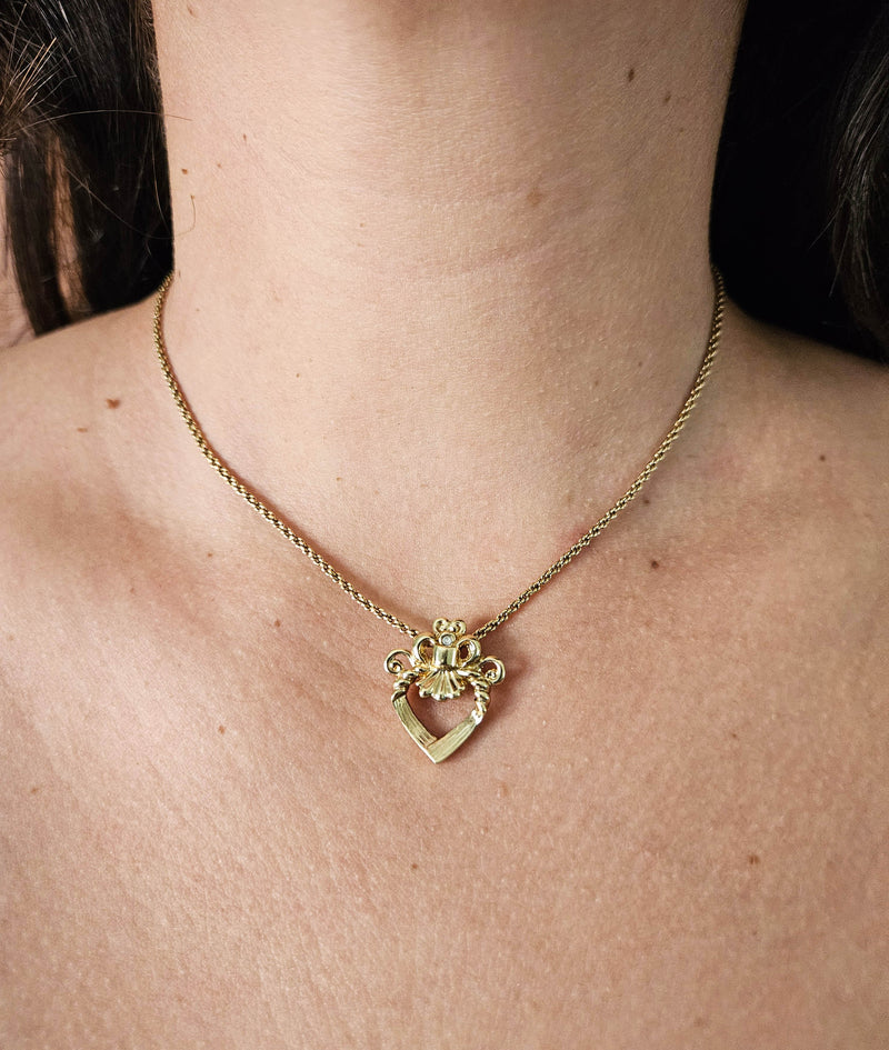 Dior Vintage Gold-Plated Heart Pendant Necklace – Elegant 1980s Design