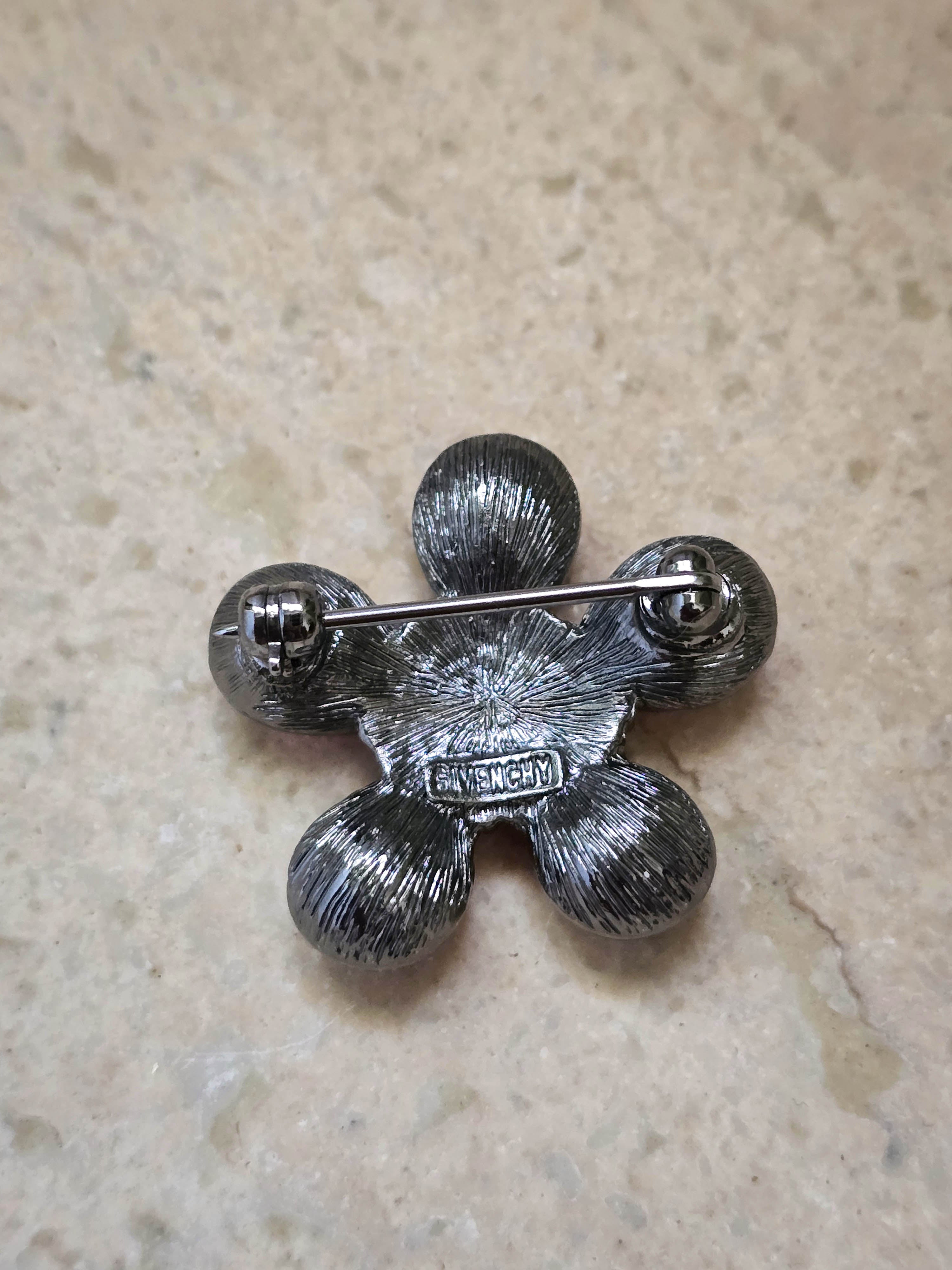 Givenchy Vintage Mini Flower Brooch with Ruby Pink Crystals – Rarr