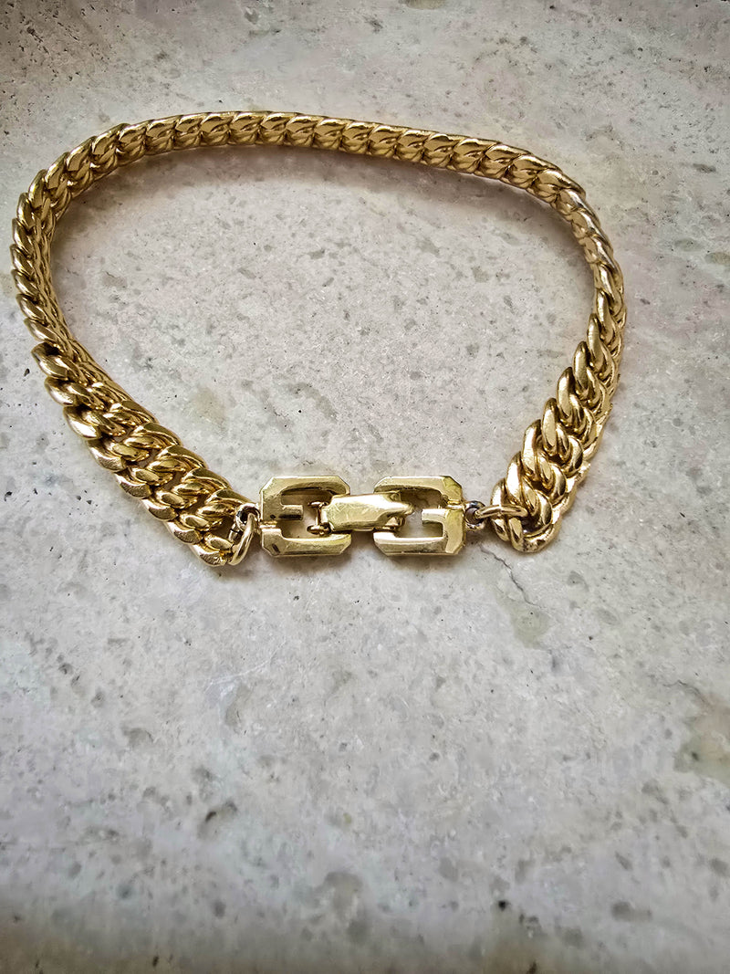 Vintage Givenchy Gold-Tone Curb Link Bracelet with Logo Clasp
