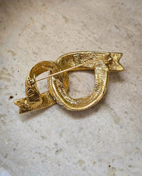 Yves Saint Laurent Vintage Gold Ribbon Link Brooch with Rhinestones