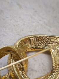 Yves Saint Laurent Vintage Gold Ribbon Link Brooch with Rhinestones