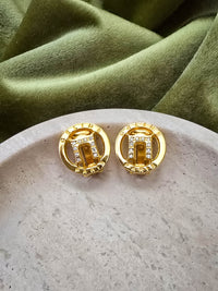 Vintage CELINE Paris Round Clip-On Earrings with Rhinestones