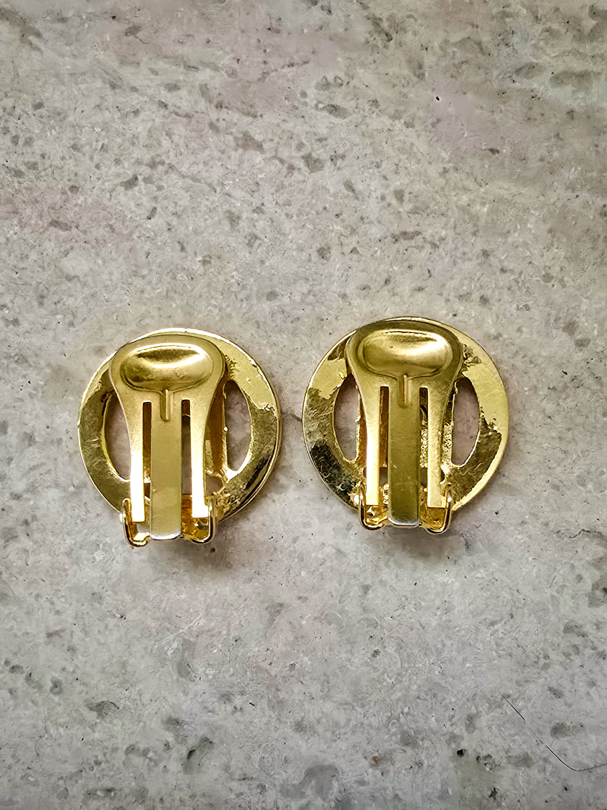 Vintage CELINE Paris Round Clip-On Earrings with Rhinestones