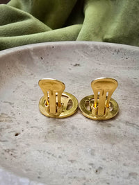 Vintage CELINE Paris Round Clip-On Earrings with Rhinestones