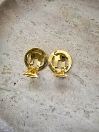 Vintage CELINE Paris Round Clip-On Earrings with Rhinestones