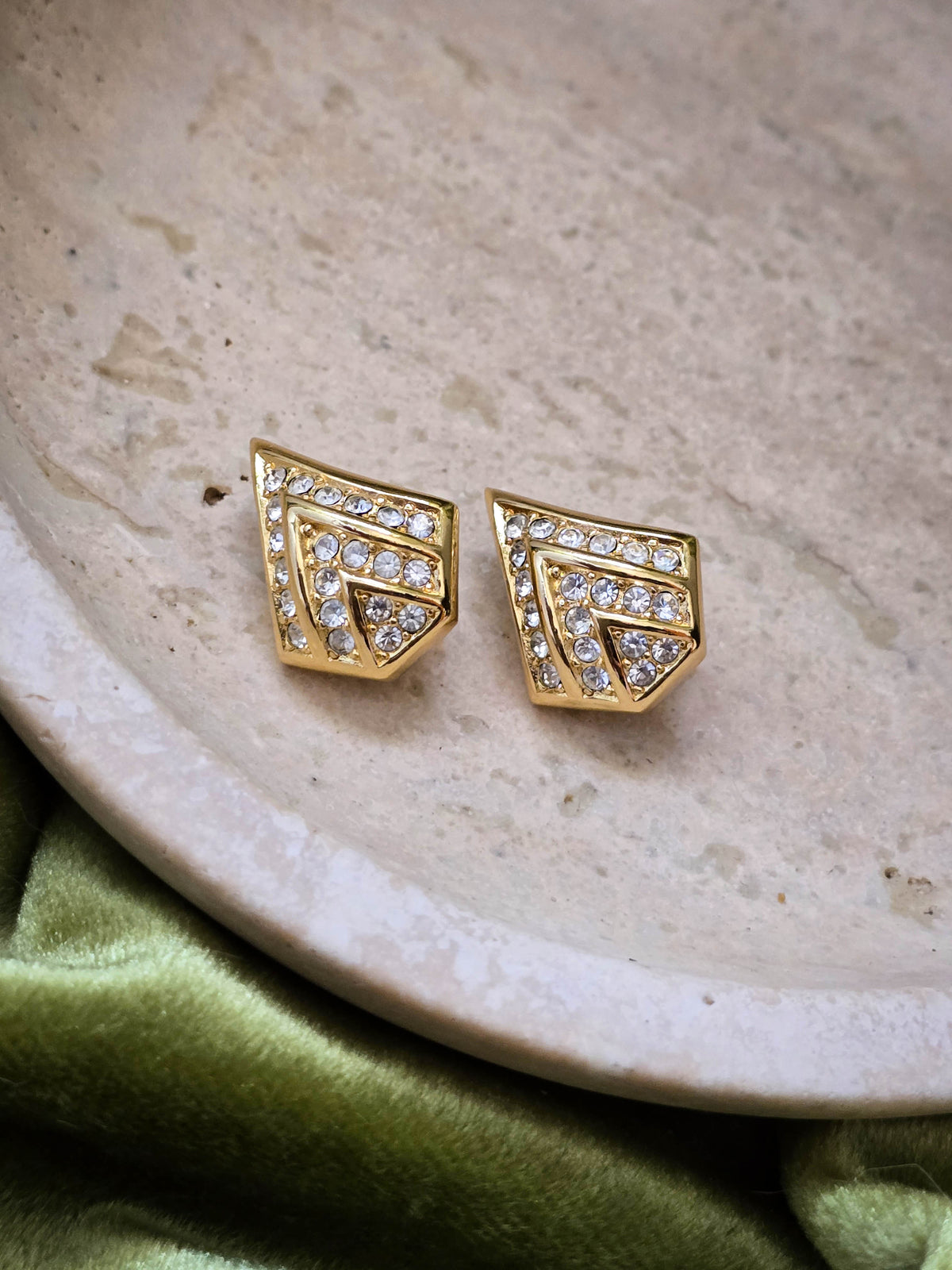 Dior Vintage Gold-Plated Chevron Clip-On Earrings