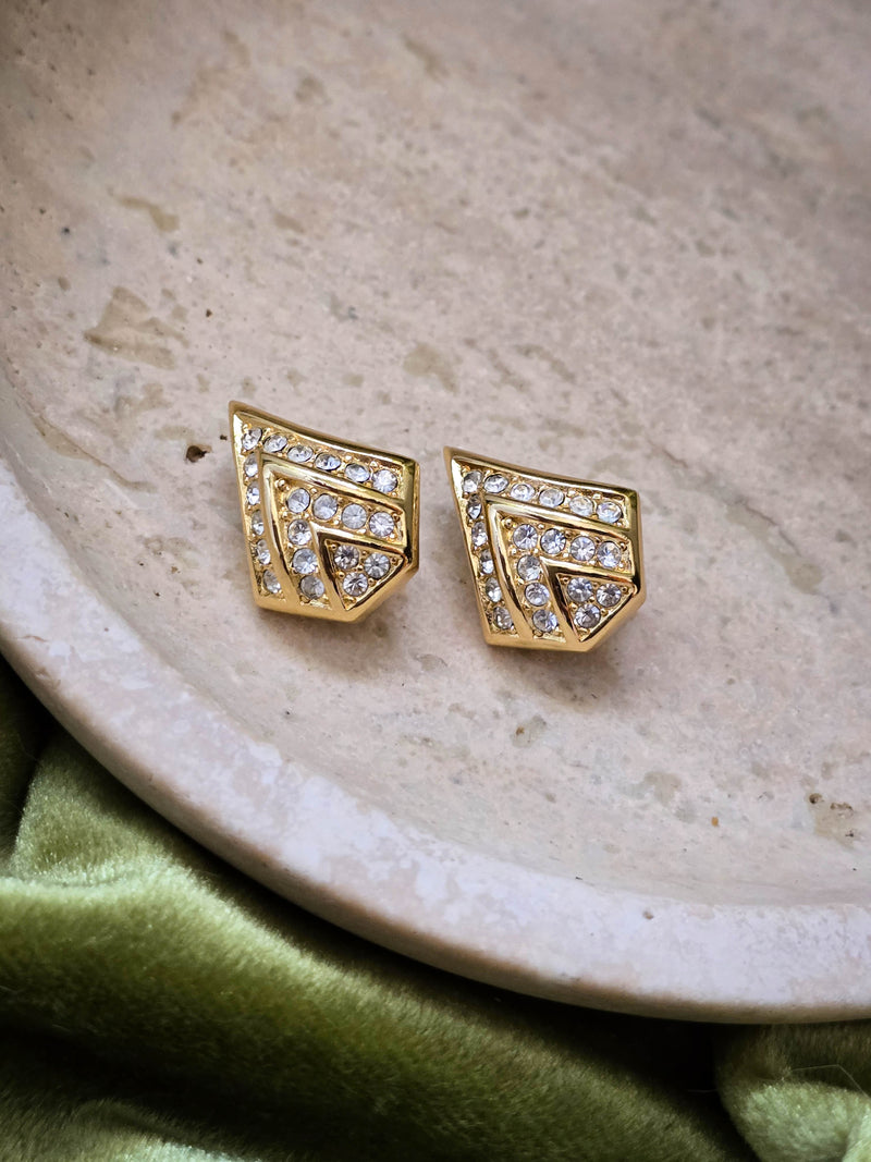 Dior Vintage Gold-Plated Chevron Clip-On Earrings