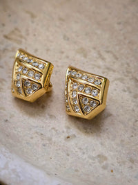 Dior Vintage Gold-Plated Chevron Clip-On Earrings