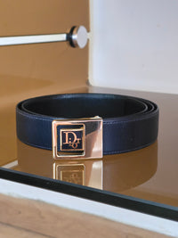 Dior Leather Belt with Gold Logo Buckle  T.36