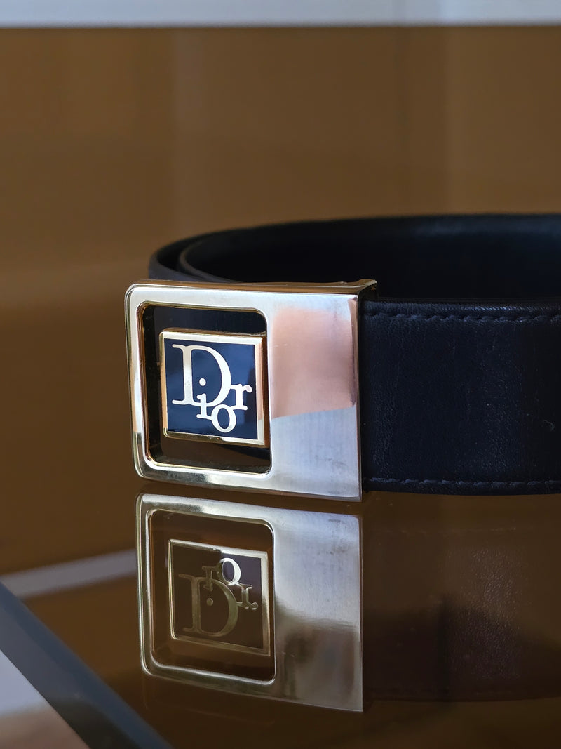Dior Leather Belt with Gold Logo Buckle  T.36