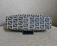 Vintage Fendi Mama Baguette Bag in Zucca Canvas with Navy Blue Leather Accents