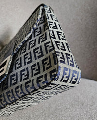 Vintage Fendi Mama Baguette Bag in Zucca Canvas with Navy Blue Leather Accents