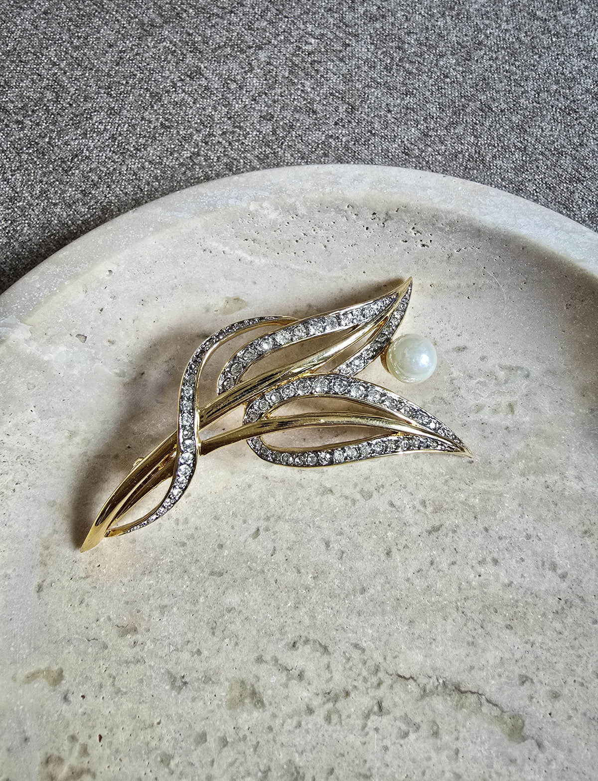 Vintage Nina Ricci Gold-Tone Crystal & Faux Pearl Brooch
