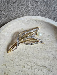 Vintage Nina Ricci Gold-Tone Crystal & Faux Pearl Brooch
