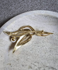 Vintage Nina Ricci Gold-Tone Crystal & Faux Pearl Brooch