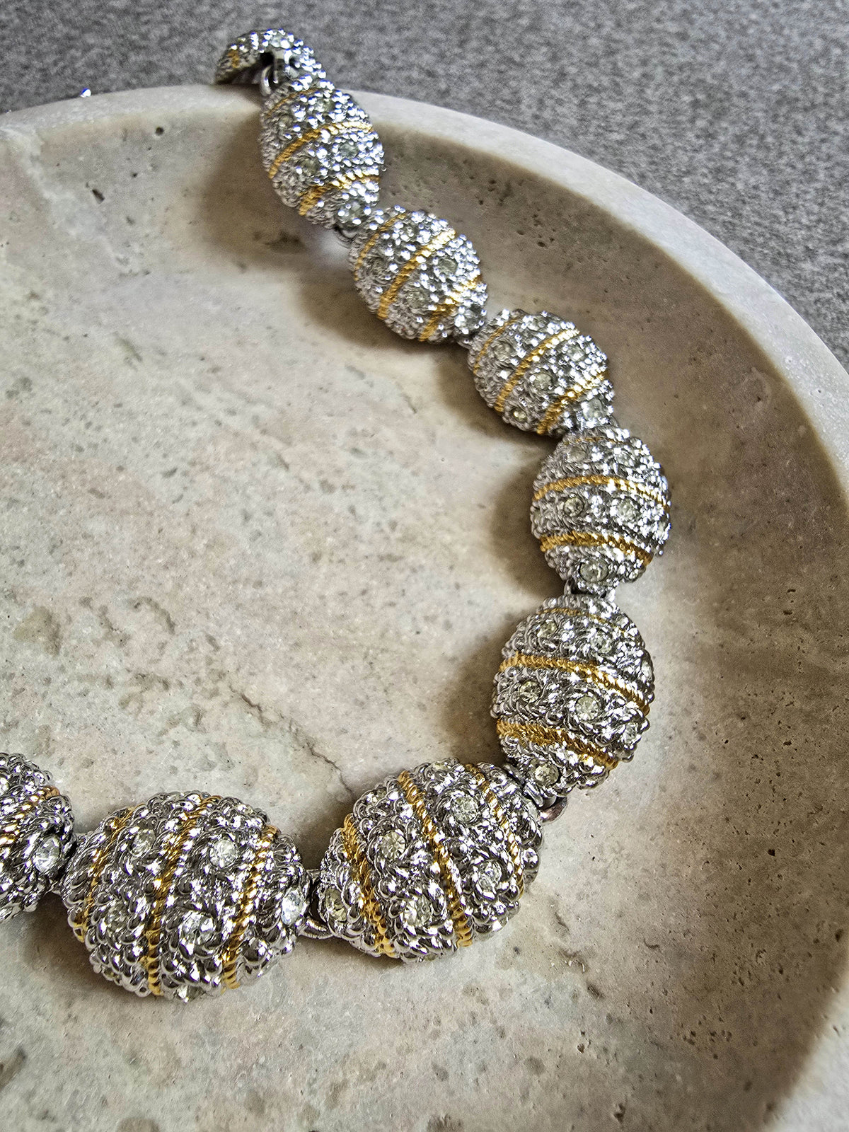 Vintage Nina Ricci Gold & Silver-Tone Rhinestone Beaded Necklace