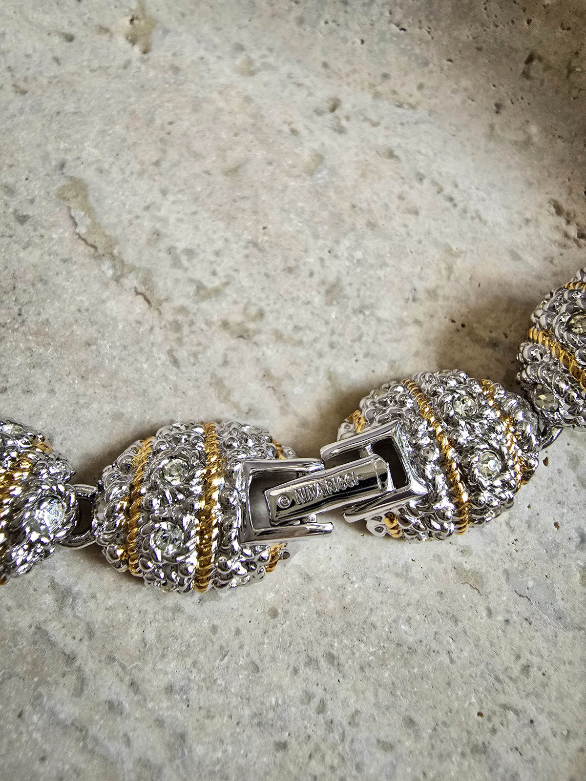 Vintage Nina Ricci Gold & Silver-Tone Rhinestone Beaded Necklace