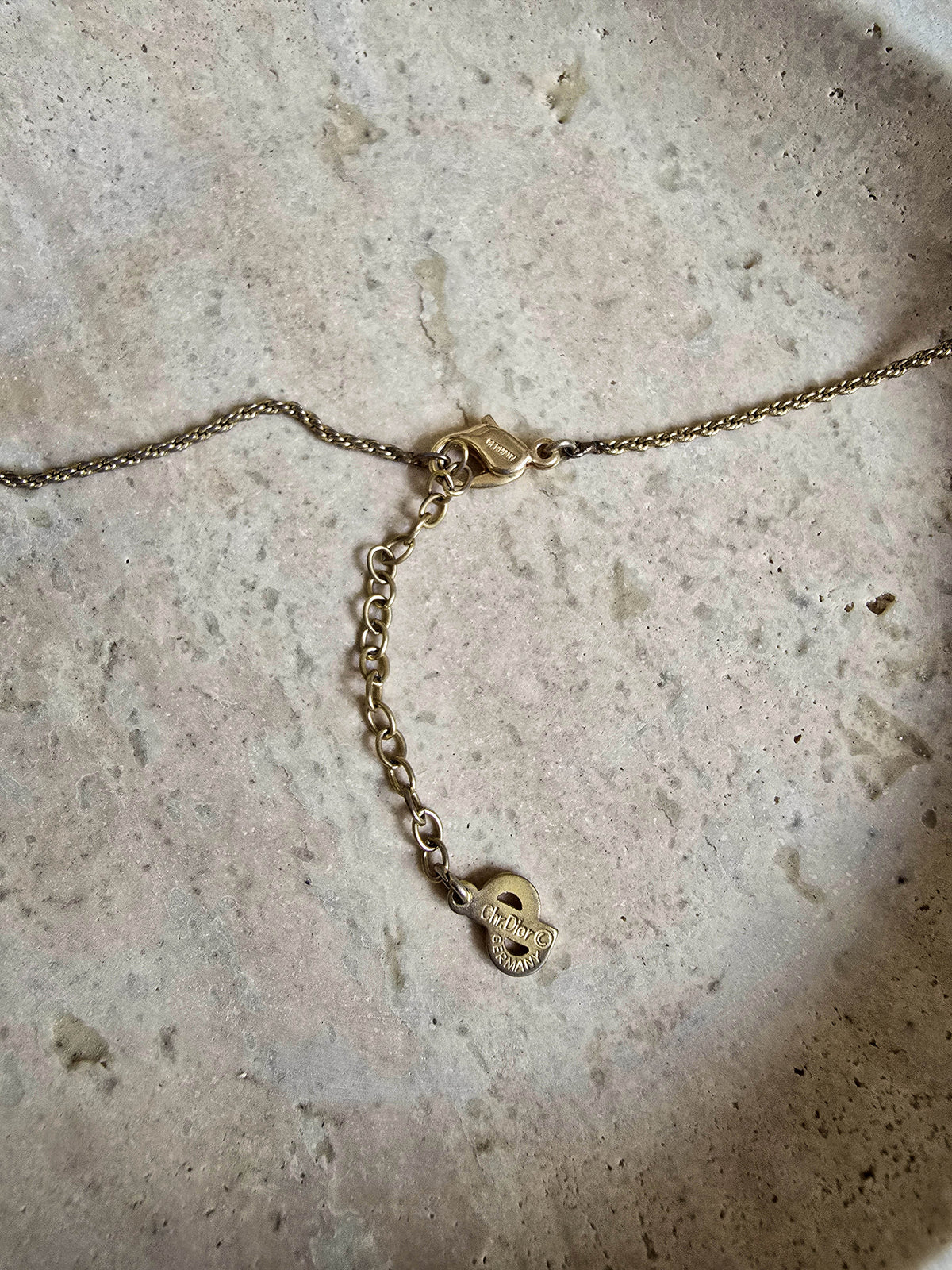 Vintage Christian Dior Gold-Tone CD Logo Pendant Necklace with Crystal Accents