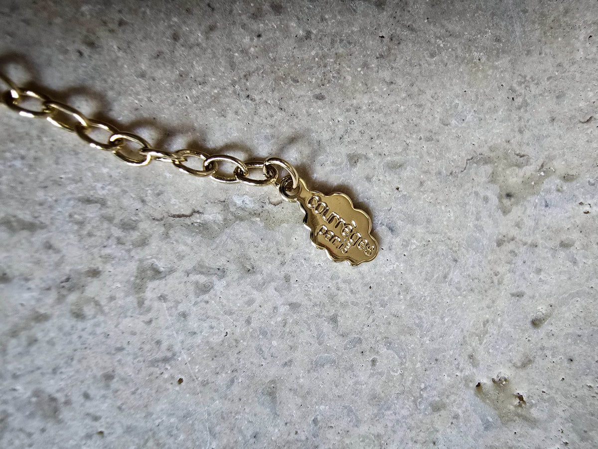 Vintage Courrèges Paris Gold-Plated Sautoir Necklace with Logo Pendant