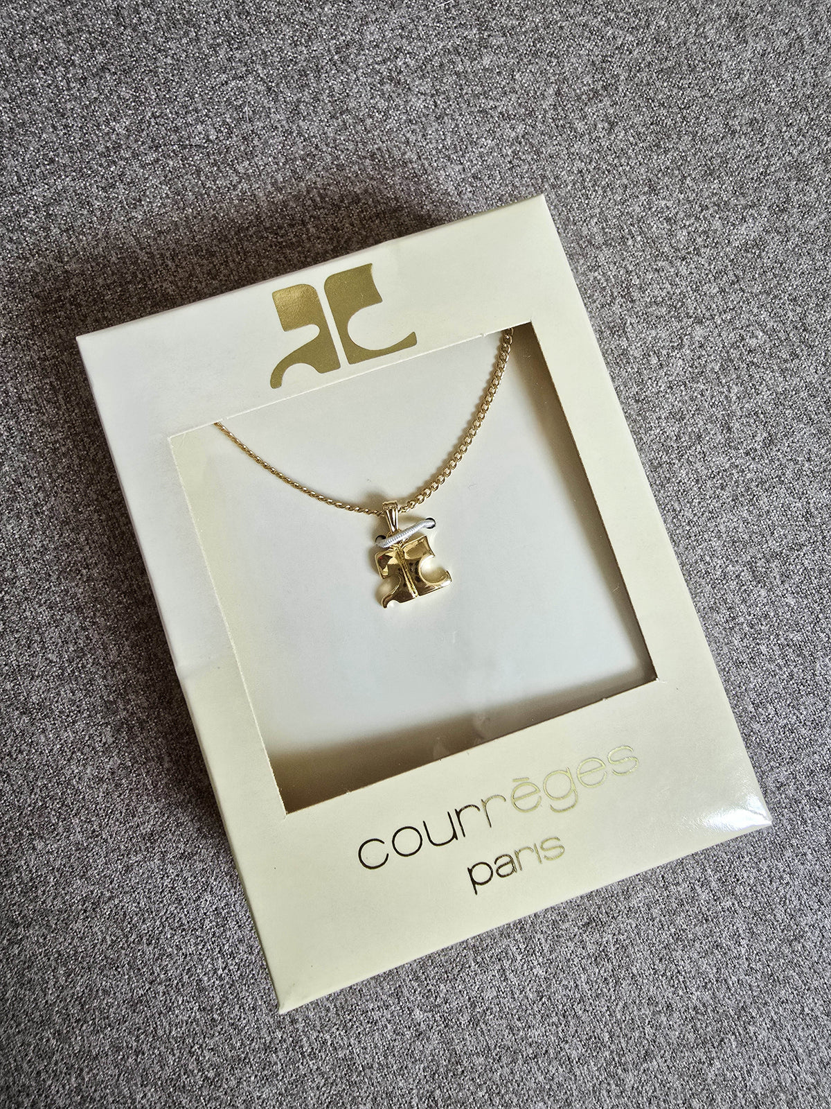 Vintage Courrèges Paris Gold-Plated Sautoir Necklace with Logo Pendant