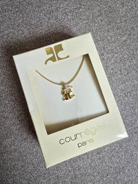 Vintage Courrèges Paris Gold-Plated Sautoir Necklace with Logo Pendant