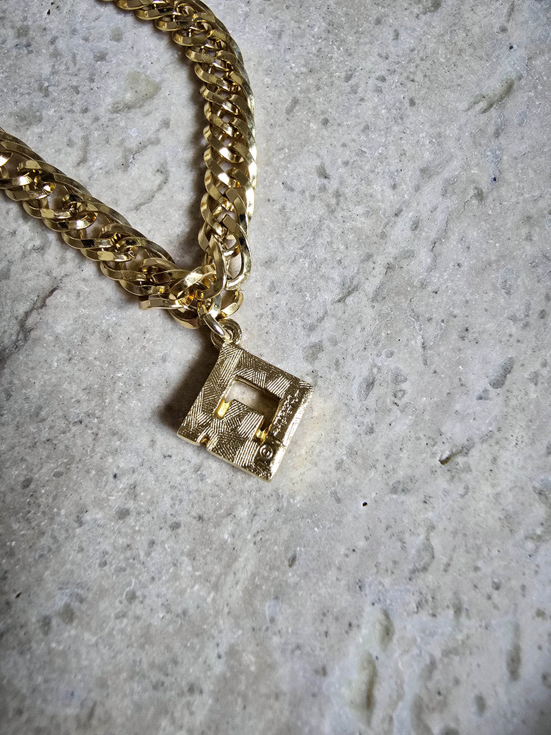 Vintage Givenchy Gold-Tone Chain Bracelet with Geometric Crystal Charm