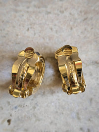 Vintage Nina Ricci Gold-Tone Clip-On Earrings with Black Enamel & Crystals