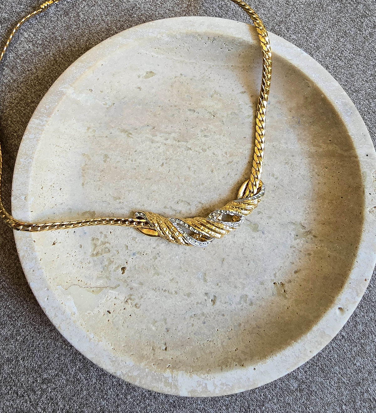 Balmain Vintage Gold-Tone Twist Necklace with Crystal Accents