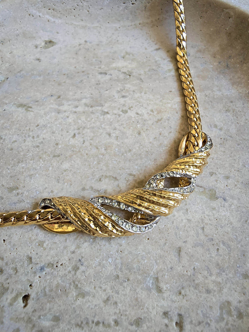 Balmain Vintage Gold-Tone Twist Necklace with Crystal Accents