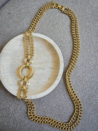 Vintage Givenchy Gold-Plated Chain Sautoir Necklace with Pearls & Crystals