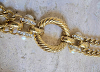 Vintage Givenchy Gold-Plated Chain Sautoir Necklace with Pearls & Crystals