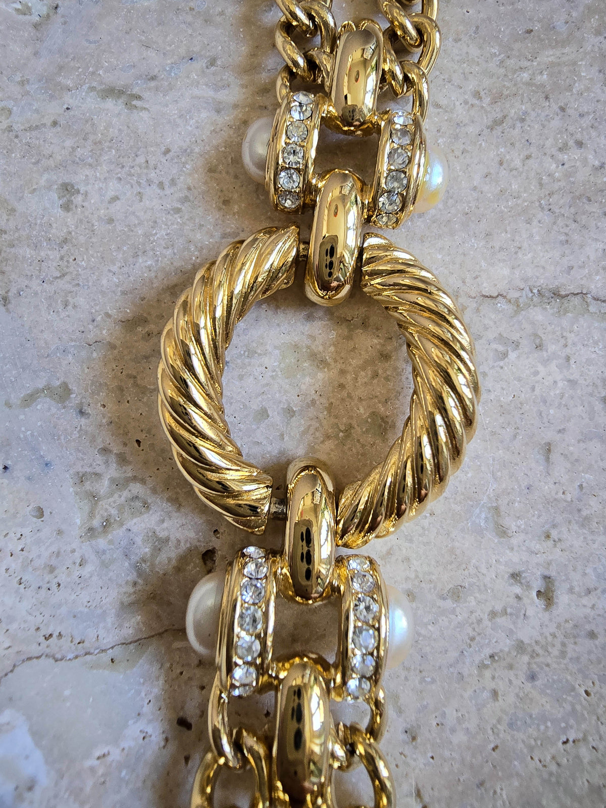 Vintage Givenchy Gold-Plated Chain Sautoir Necklace with Pearls & Crystals