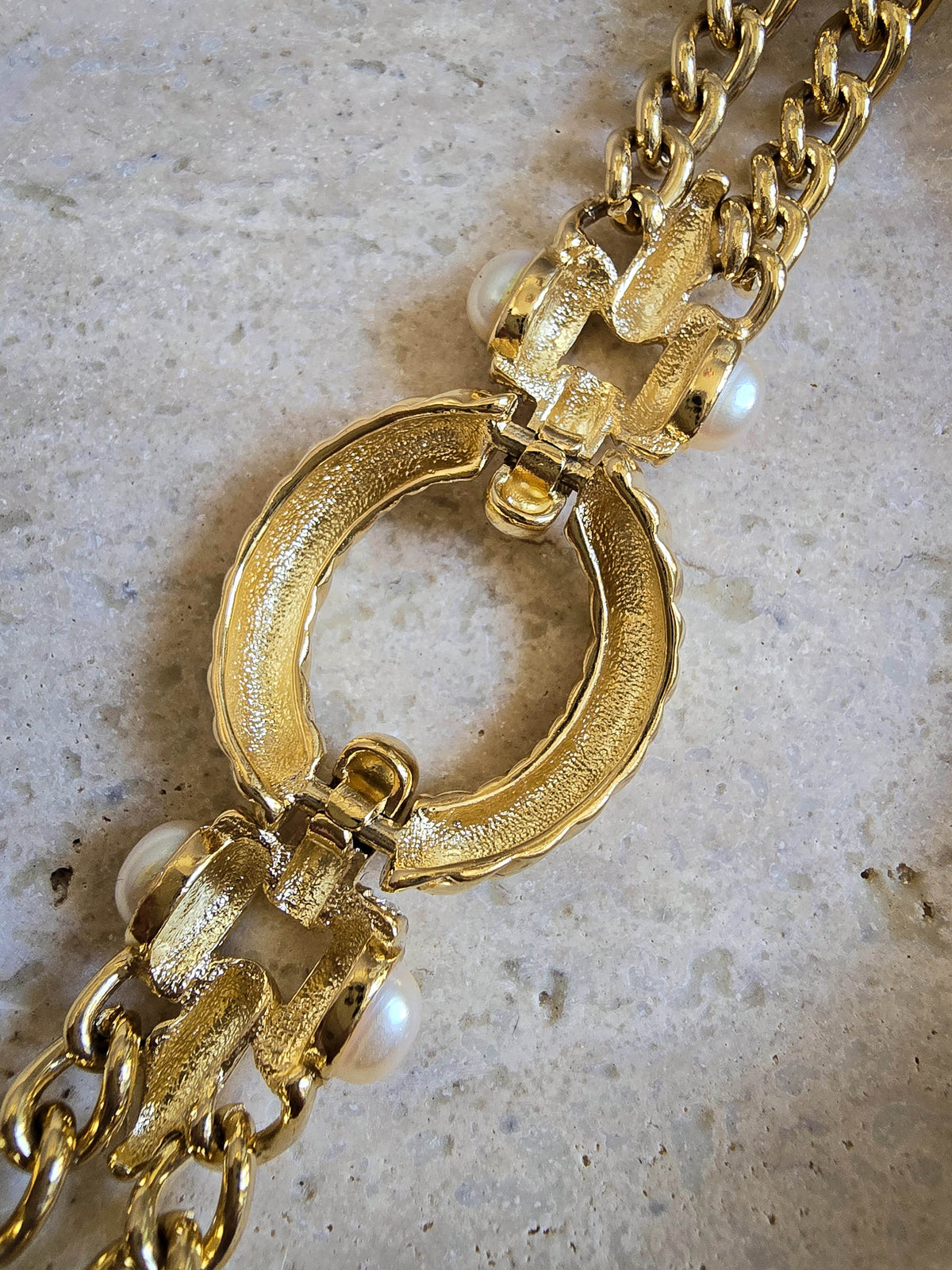 Vintage Givenchy Gold-Plated Chain Sautoir Necklace with Pearls & Crystals