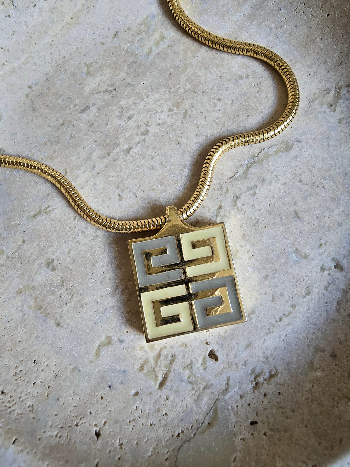 Vintage Givenchy Two-Tone Square Logo Pendant Necklace