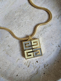 Vintage Givenchy Two-Tone Square Logo Pendant Necklace